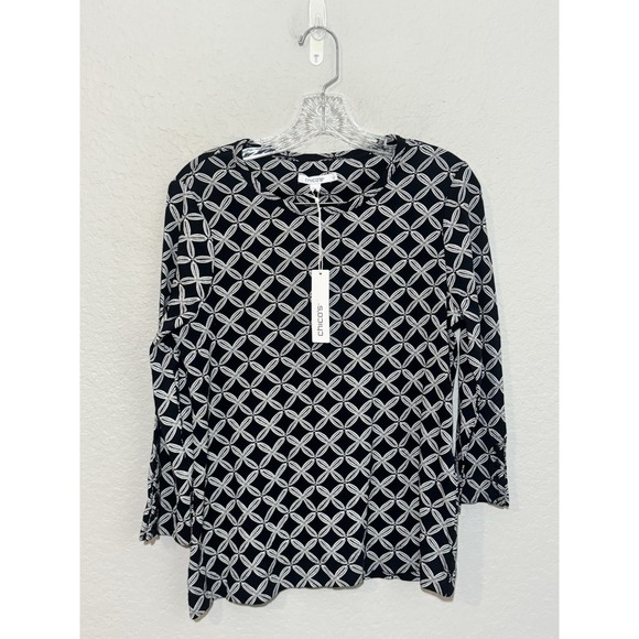 Chico's Tops - NWT Chico's 1/M Pima Cotton Knit Trellis Every Day Tee Black Medium‎ $55